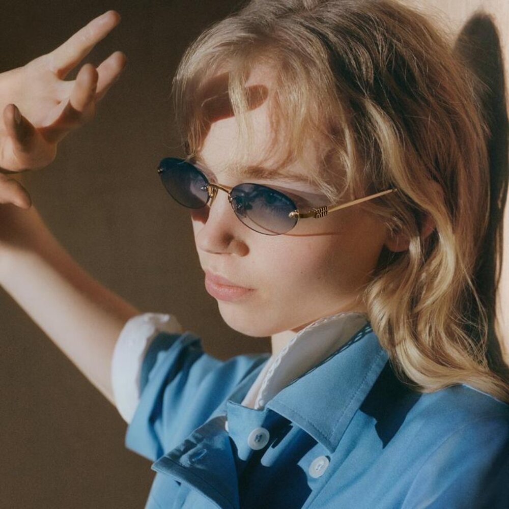 Miu Miu MUA54S ZVN80O Oval Sunglasses – Pale Gold\Clear Gradient Light Blue - Picture 2 of 10